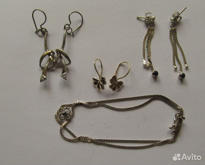 Винтажные серьги и браслетик СССР серебро