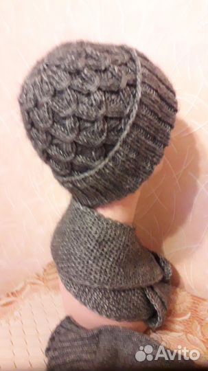 Комплект вязаный шапка, шарф и митенки