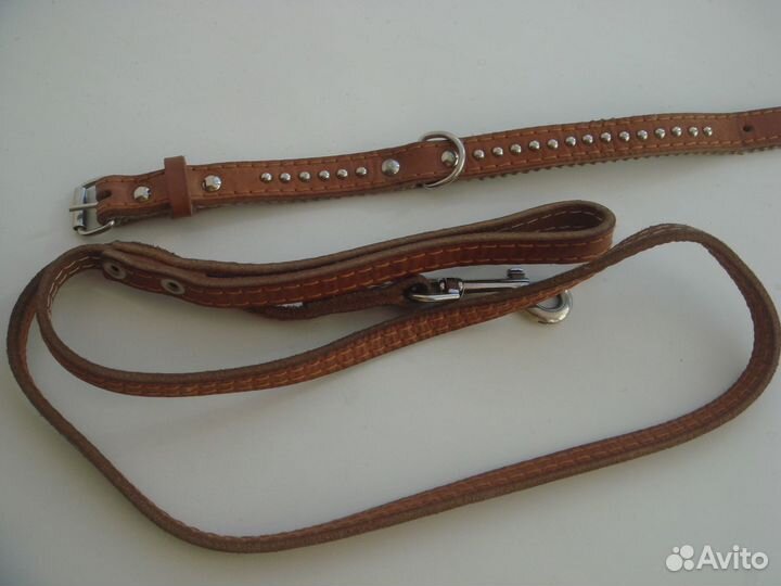 Ошейник с поводком из натуральной кожи
