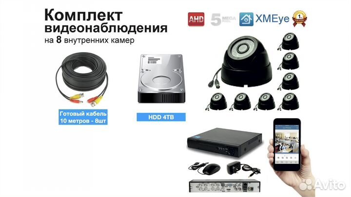 Полный готовый комплект видеонаблюдения на 8 камер