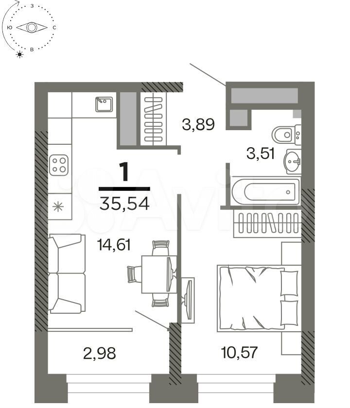 1-к. квартира, 35,5 м², 20/26 эт.