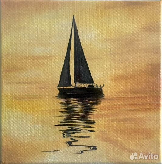 Картина маслом на холсте закат яхта море