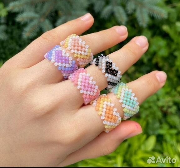 Кольца из бисера сердце