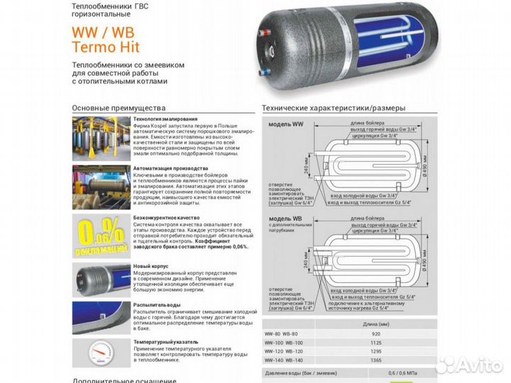 Бойлер комбинированный Kospel Termo Hit WW-120