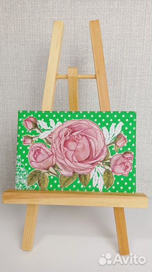 Авторская текстильная открытка цветы 10х15см