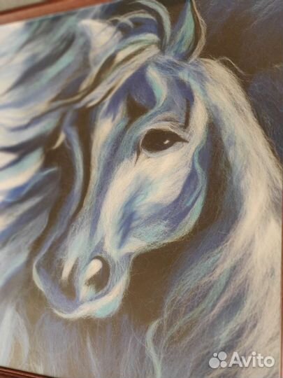 Картина из шерсти Лошади Кони