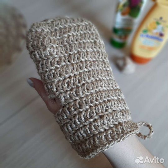 Мочалка-варежка для пилинга из джута
