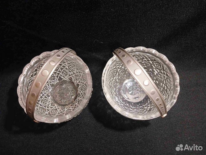 Хрустальная конфетница с металлической ручкой СССР