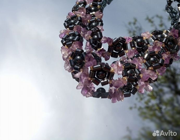 Бусы из гематита и аметиста