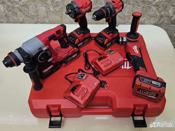 Набор 4в1 шуруповерт перфоратор гайковерт ушм акб