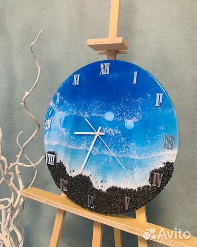 Часы интерьерные 3D море из эпоксидной смолы