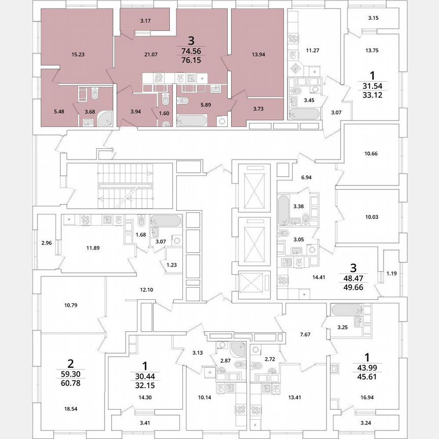2-к. квартира, 77,7 м², 22/23 эт.