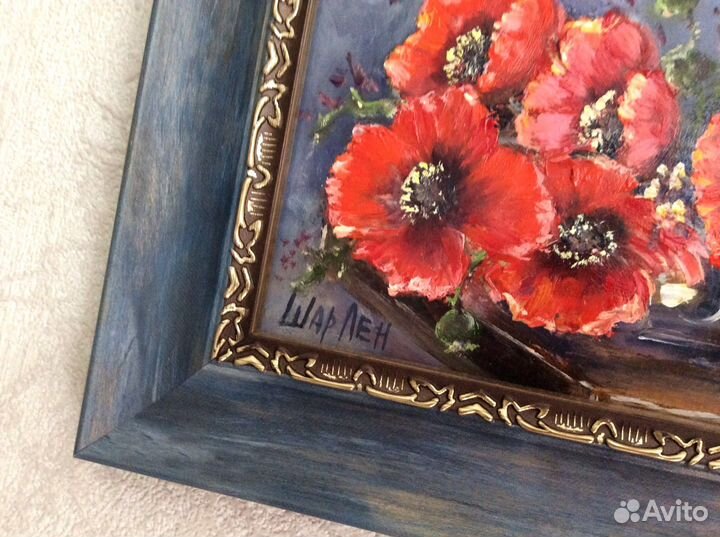 Картина маслом Маки, натюрморт с цветами