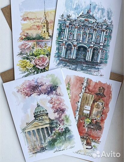 Открытки акварельные с цветам 