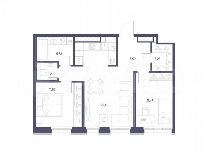 2-к. квартира, 65 м², 9/9 эт.