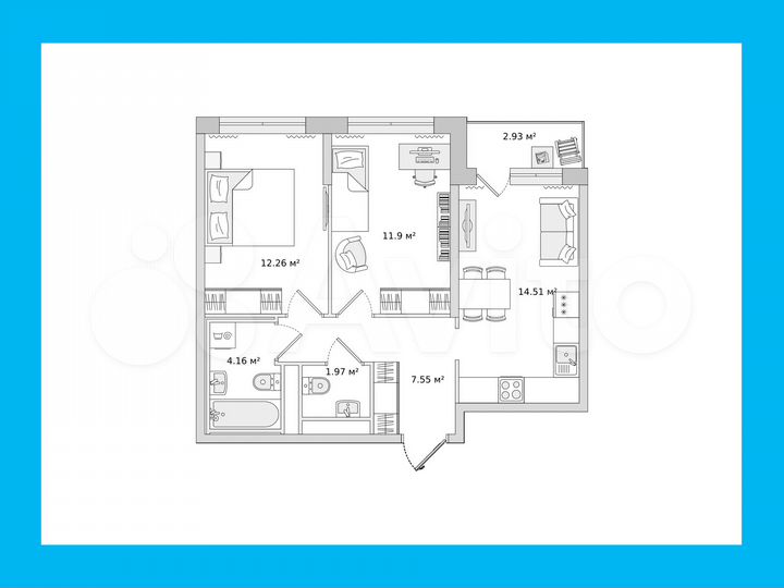 2-к. квартира, 53,3 м², 16/21 эт.