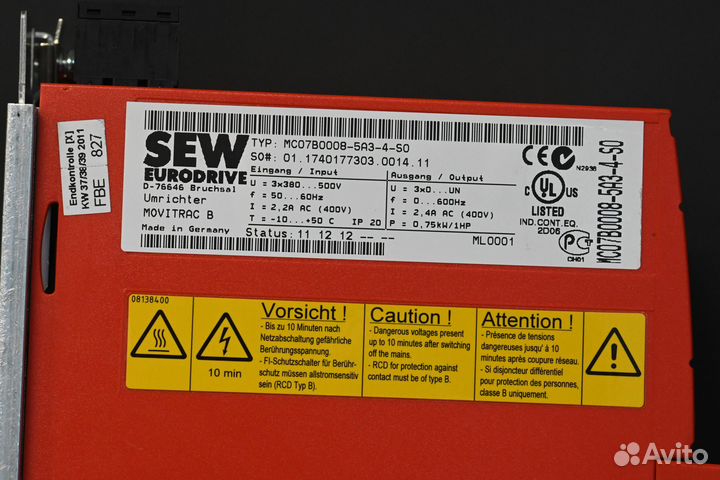 Sew Eurodrive 0.75KW MC07B0008-5A3-4-S0 новый 1 шт