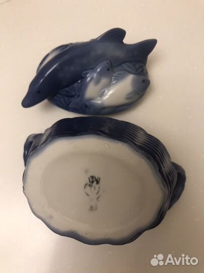 Икорница корзина с рыбкой фарфор