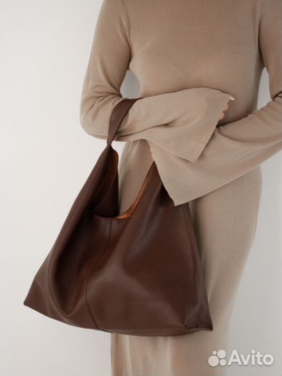 Сумка мешок шоппер кожаный
