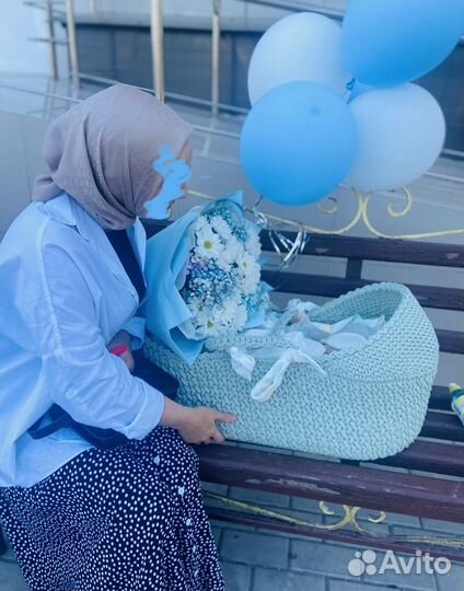 Вязанная люлька переноска для новорожденного