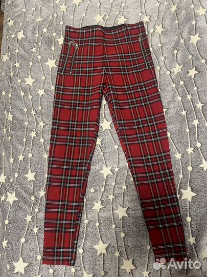 Брюки леггинсы Zara красные в клетку