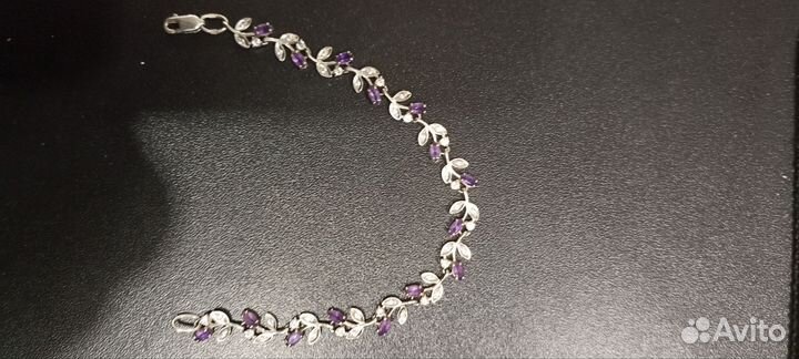 Серебряный браслет женский 925 пробы с аметистами