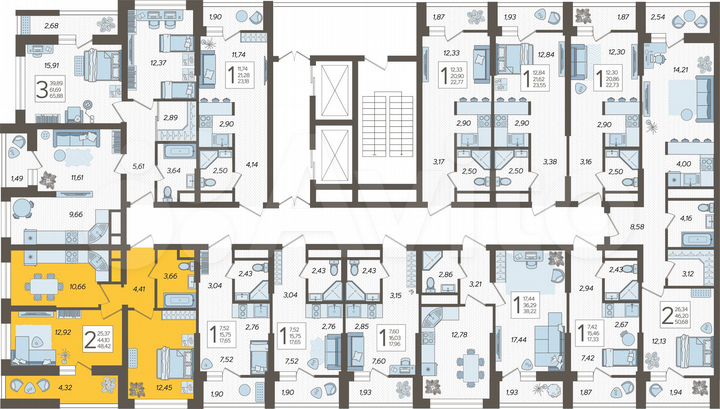 2-к. квартира, 48,4 м², 6/19 эт.