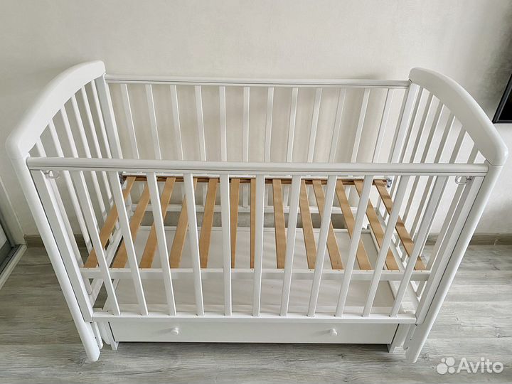 Детская кроватка 120х60 белая из дуба тм Лель