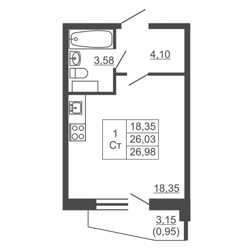 Квартира-студия, 27 м², 3/16 эт.