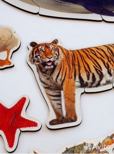 Развивающие деревянные пазлы для малышей животные