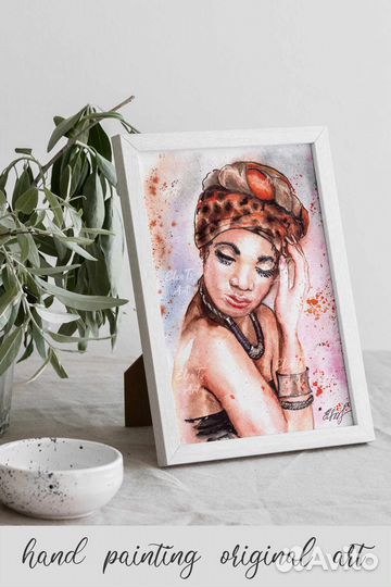 Картина акварелью Африканка