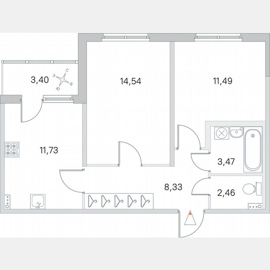 2-к. квартира, 53,7 м², 1/4 эт.