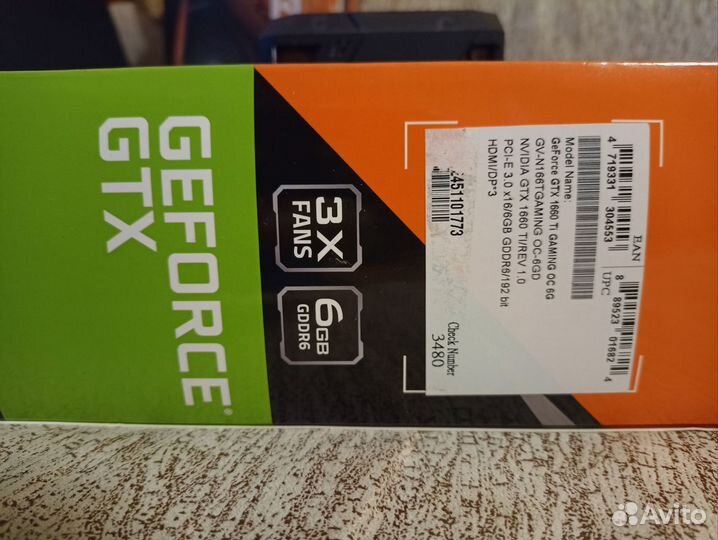 Видеокарта GTX 1660TI 6GB Gddr6 gigabyte Gaming