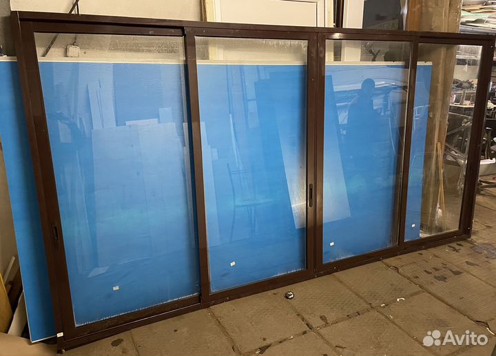 Алюминиевые окна лоджии 3440*1750 коричневая бу