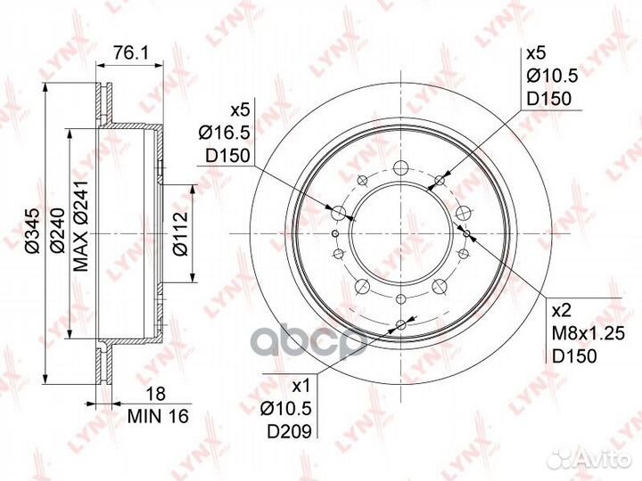 Диск тормозной задний (345x18) подходит для TOY