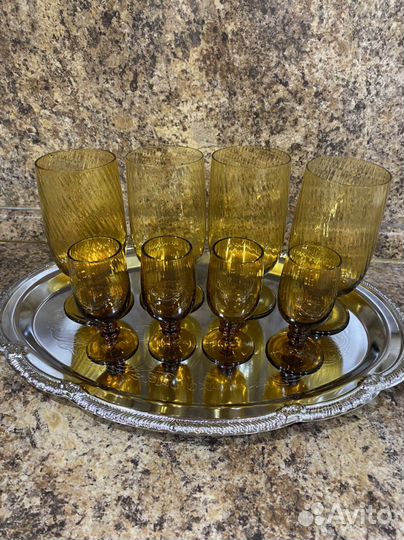 Набор Винтажные бокалы янтарное стекло