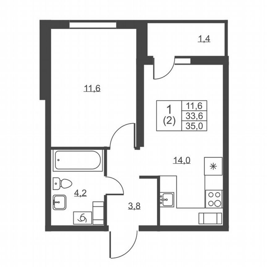 1-к. квартира, 35 м², 2/8 эт.