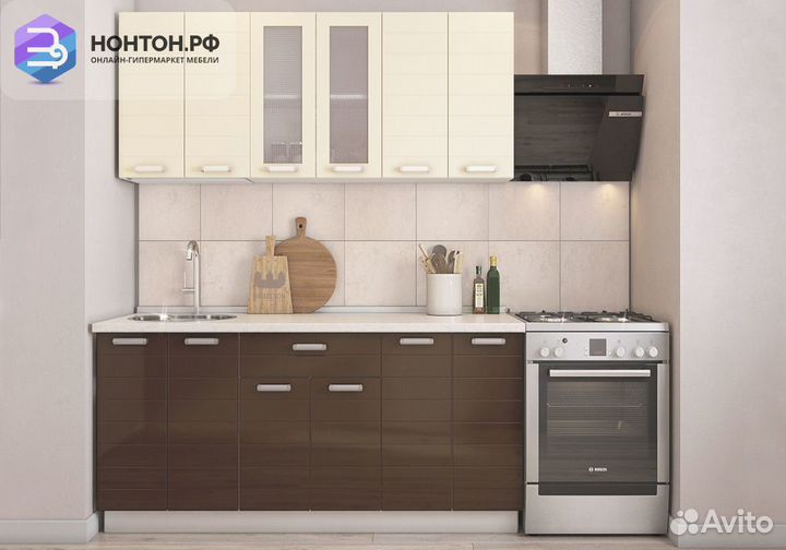 Кухня Виктория 1.8 м белый / крем глянец / шоколад