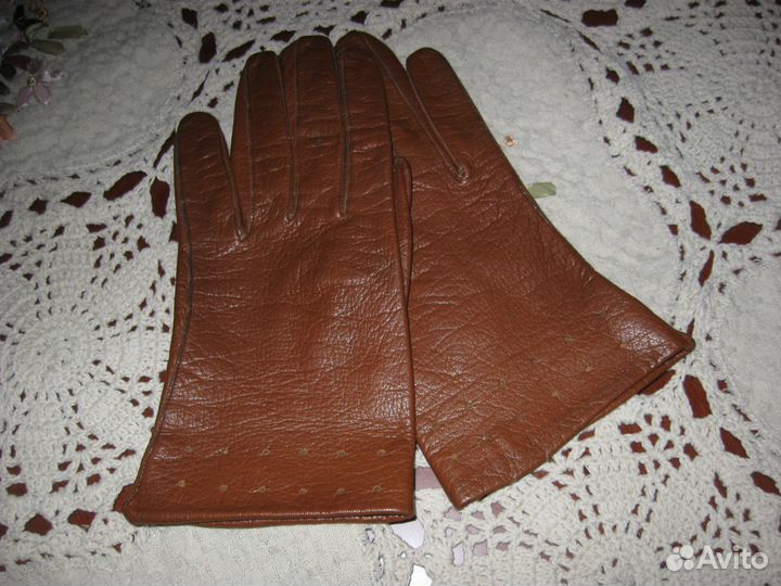 Перчатки винтажные женские кожа Европа рыжие