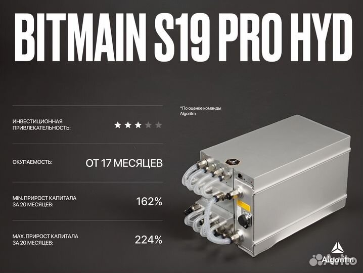 Antminer Bitmain S19 Pro hydro 177T Асик Майнер РФ