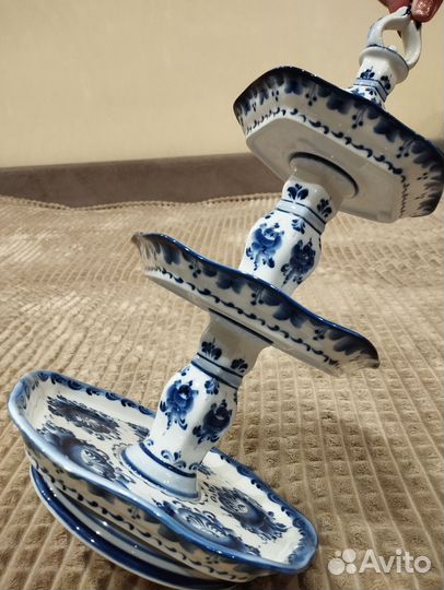 Гжель - фарфор 3 ярусная этажерка