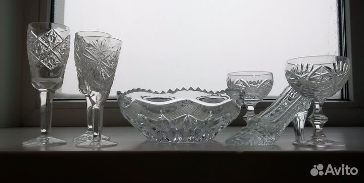 Рюмки Фужеры Верба Ваза Хрусталь Лафетник СССР