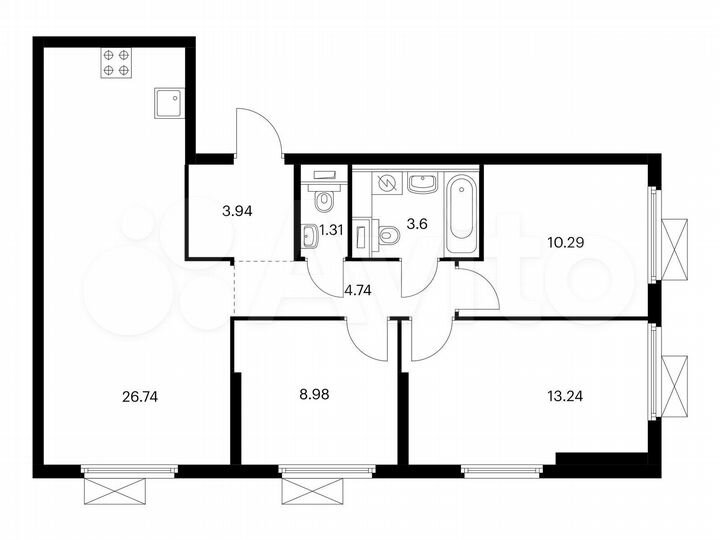 3-к. квартира, 72,8 м², 10/33 эт.