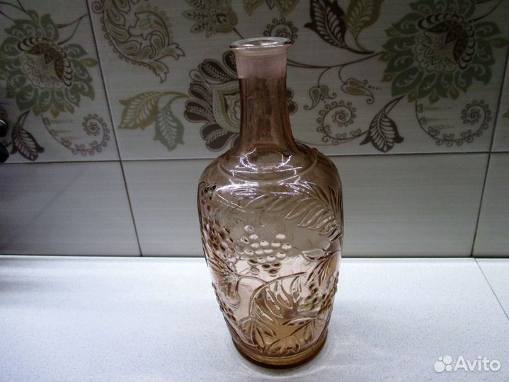 Графин старый Штоф цветное стекло Рябина Узор