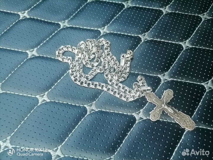 Мужская серебряная цепь с крестом