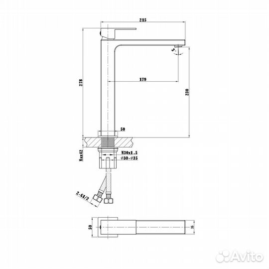 Смеситель для накладной раковины Cube VBF-1C02BG