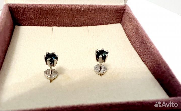 Пусеты белое золото с сапфирами