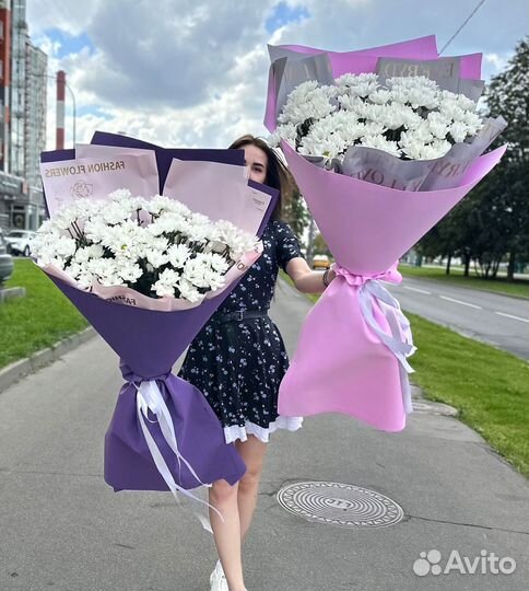 Букеты из Белых Хризантем. Доставка/Самовывоз