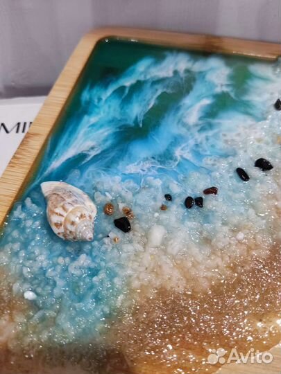 Поднос с морем, эпоксидная смола