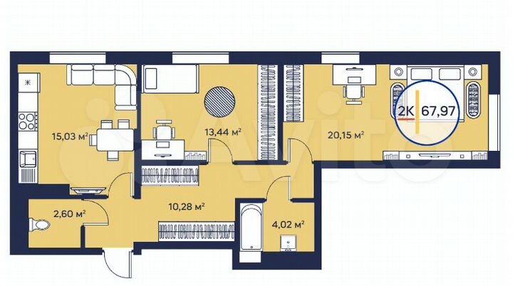 2-к. квартира, 67,9 м², 6/23 эт.